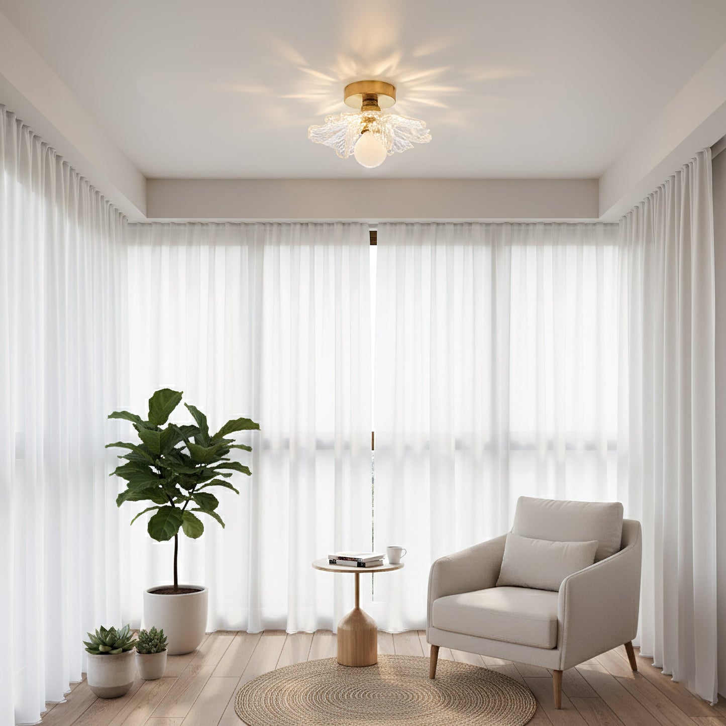 Plafondlamp met Bloesemontwerp in Hars en Messing – Elegante Verlichting voor Slaapkamer en Gang
