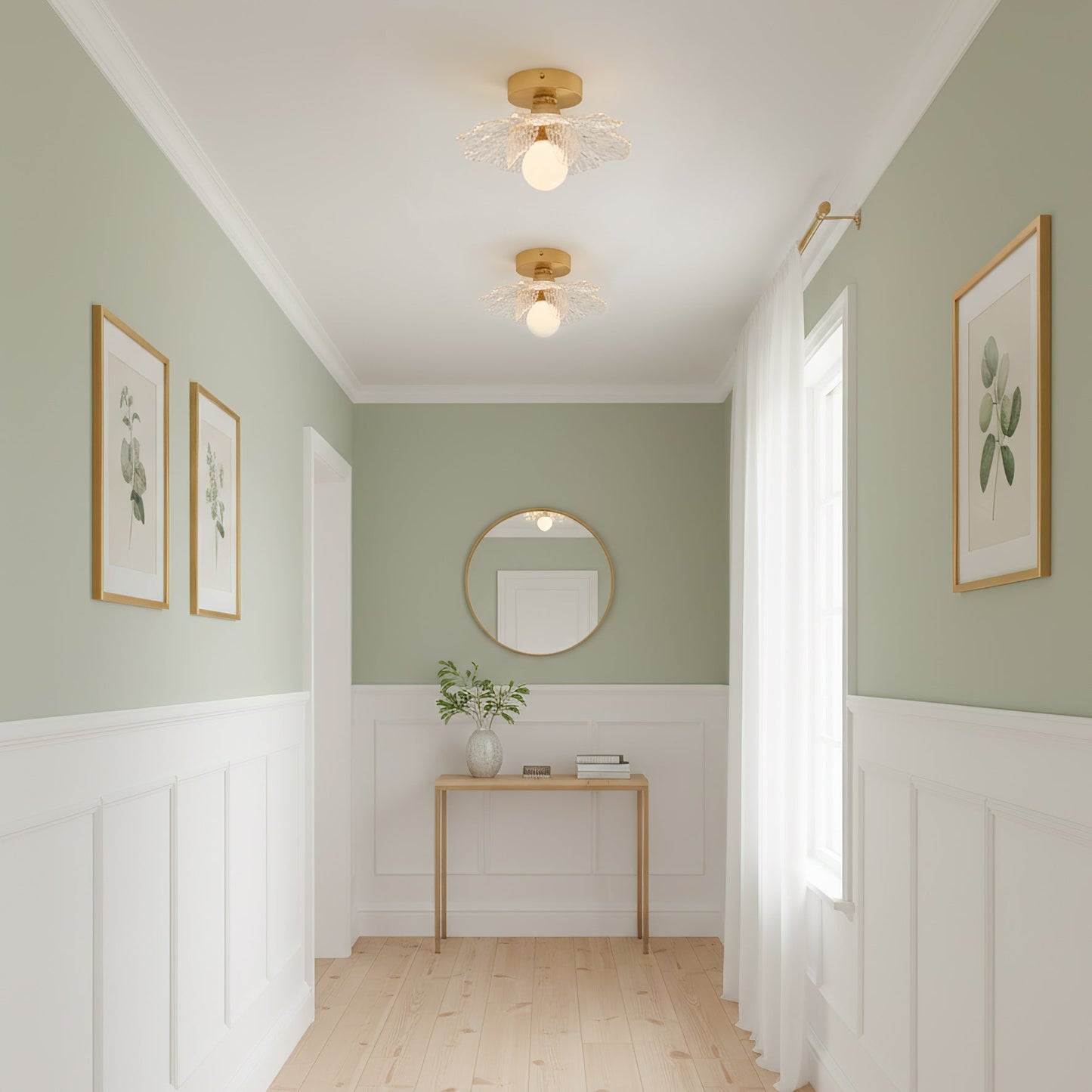 Plafondlamp met Bloesemontwerp in Hars en Messing – Elegante Verlichting voor Slaapkamer en Gang