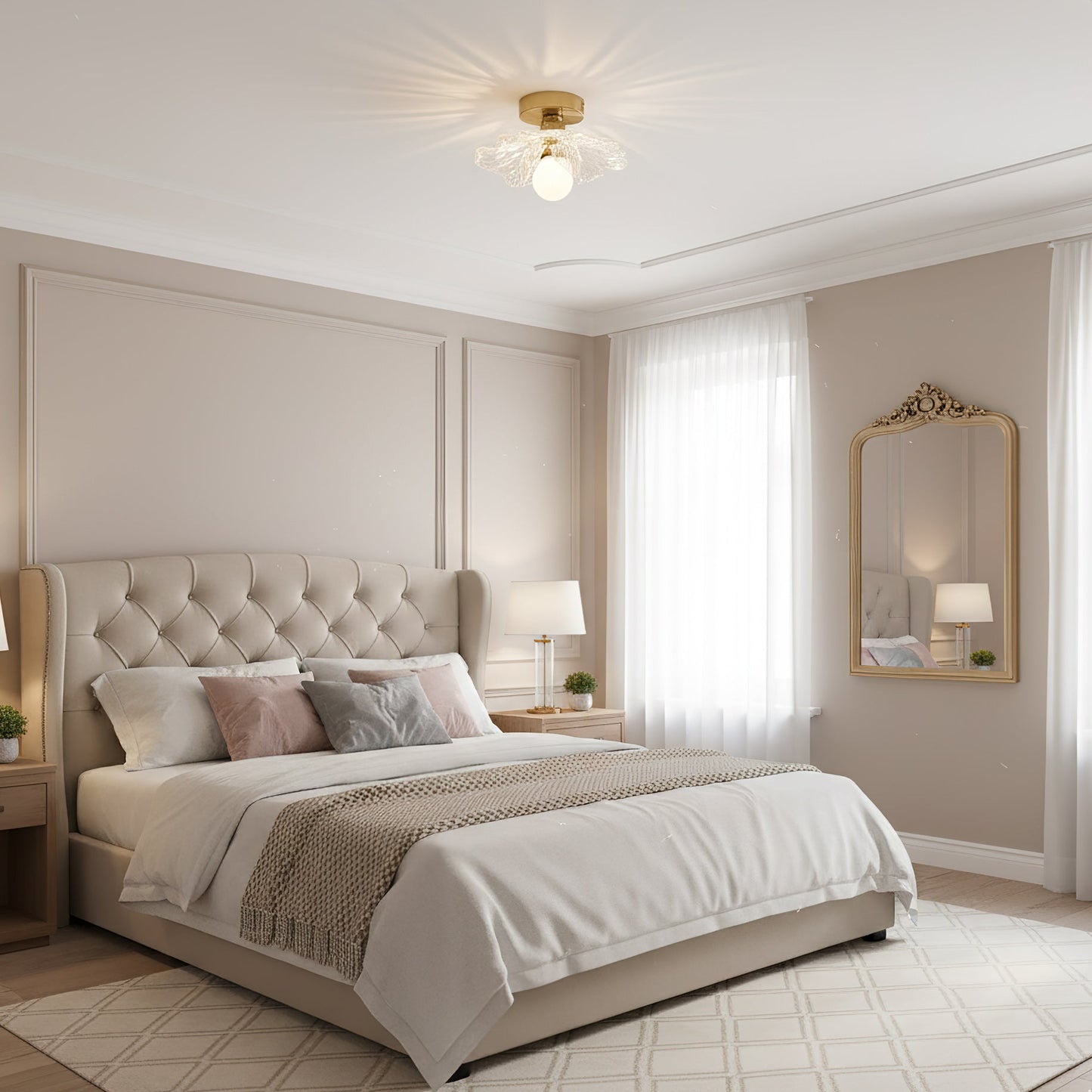 Plafondlamp met Bloesemontwerp in Hars en Messing – Elegante Verlichting voor Slaapkamer en Gang