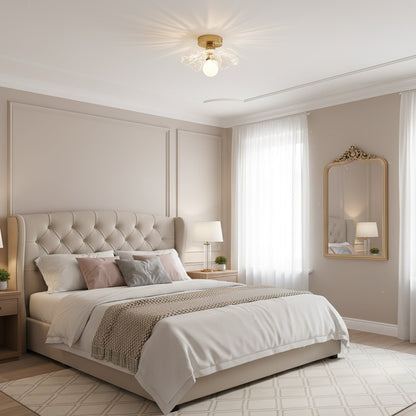 Plafondlamp met Bloesemontwerp in Hars en Messing – Elegante Verlichting voor Slaapkamer en Gang