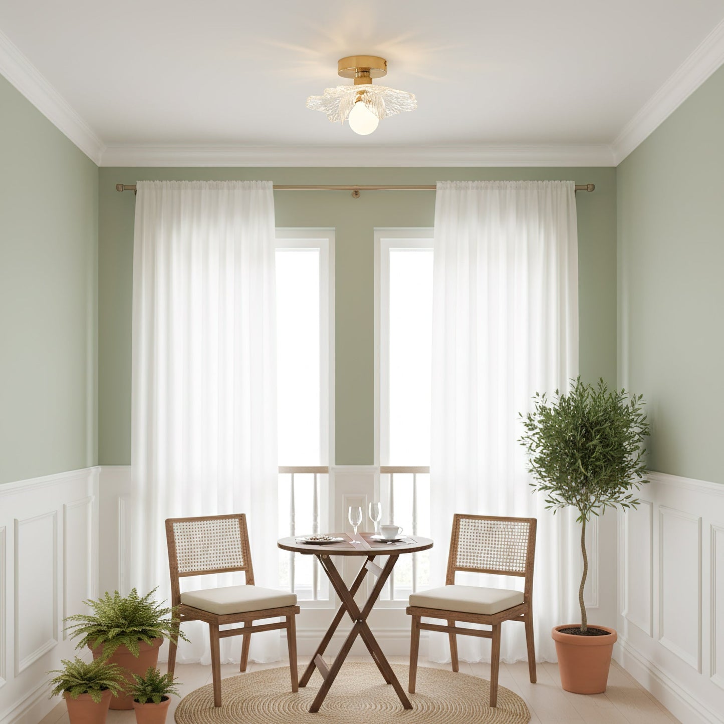 Plafondlamp met Bloesemontwerp in Hars en Messing – Elegante Verlichting voor Slaapkamer en Gang