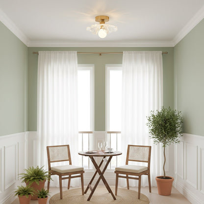 Plafondlamp met Bloesemontwerp in Hars en Messing – Elegante Verlichting voor Slaapkamer en Gang