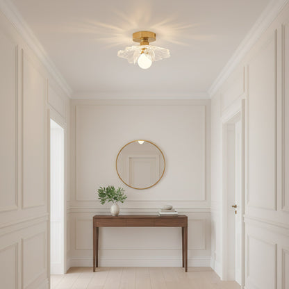 Plafondlamp met Bloesemontwerp in Hars en Messing – Elegante Verlichting voor Slaapkamer en Gang