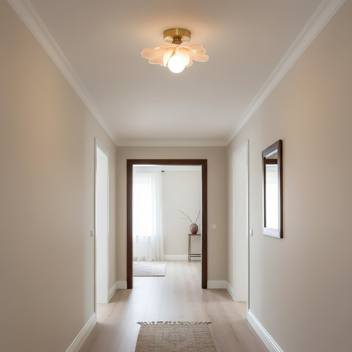 Plafondlamp met Bloesemontwerp in Hars en Messing – Elegante Verlichting voor Slaapkamer en Gang