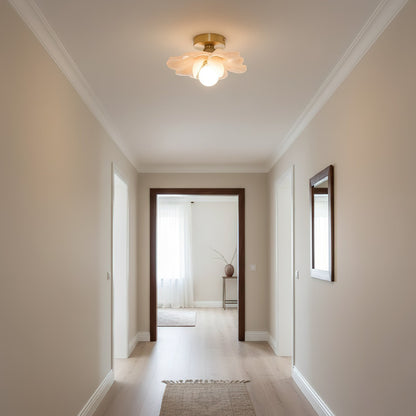 Plafondlamp met Bloesemontwerp in Hars en Messing – Elegante Verlichting voor Slaapkamer en Gang