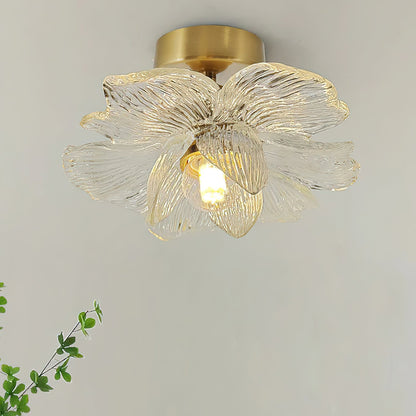 Plafondlamp met Bloesemontwerp in Hars en Messing – Elegante Verlichting voor Slaapkamer en Gang