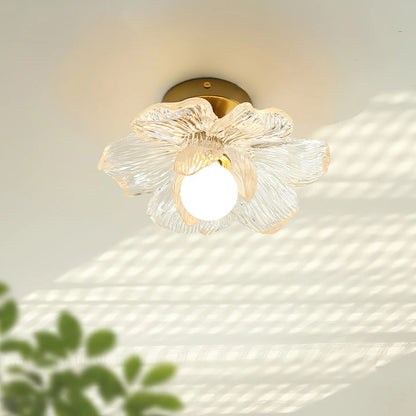 Plafondlamp met Bloesemontwerp in Hars en Messing – Elegante Verlichting voor Slaapkamer en Gang