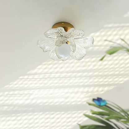 Plafondlamp met Bloesemontwerp in Hars en Messing – Elegante Verlichting voor Slaapkamer en Gang