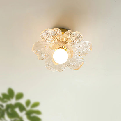 Plafondlamp met Bloesemontwerp in Hars en Messing – Elegante Verlichting voor Slaapkamer en Gang