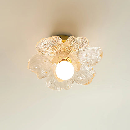Plafondlamp met Bloesemontwerp in Hars en Messing – Elegante Verlichting voor Slaapkamer en Gang
