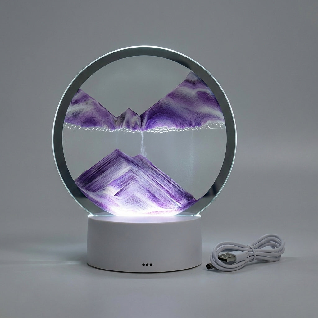 Zandkunst Lamp LED Glas Houten Voet 25x20 cm Sfeerverlichting Woonkamer Slaapkamer Bewegend Zandbeeld Bureau Decoratie Cadeau