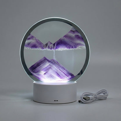 Zandkunst Lamp LED Glas Houten Voet 25x20 cm Sfeerverlichting Woonkamer Slaapkamer Bewegend Zandbeeld Bureau Decoratie Cadeau