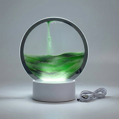 Zandkunst Lamp LED Glas Houten Voet 25x20 cm Sfeerverlichting Woonkamer Slaapkamer Bewegend Zandbeeld Bureau Decoratie Cadeau