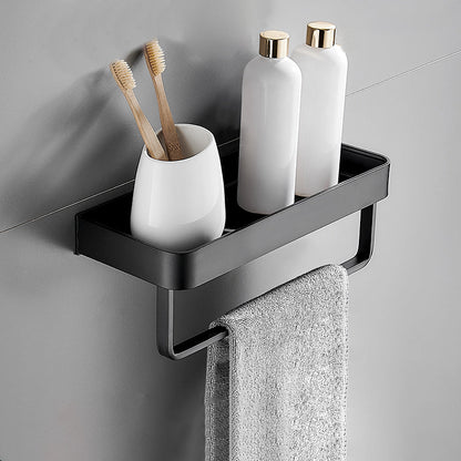 Aluminium Wandrek Mat Zwart 30-60cm met Bevestigingsopties – Multifunctionele Opbergruimte voor Badkamer en Douchezone