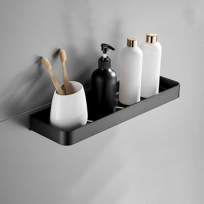 Aluminium Wandrek Mat Zwart 30-60cm met Bevestigingsopties – Multifunctionele Opbergruimte voor Badkamer en Douchezone