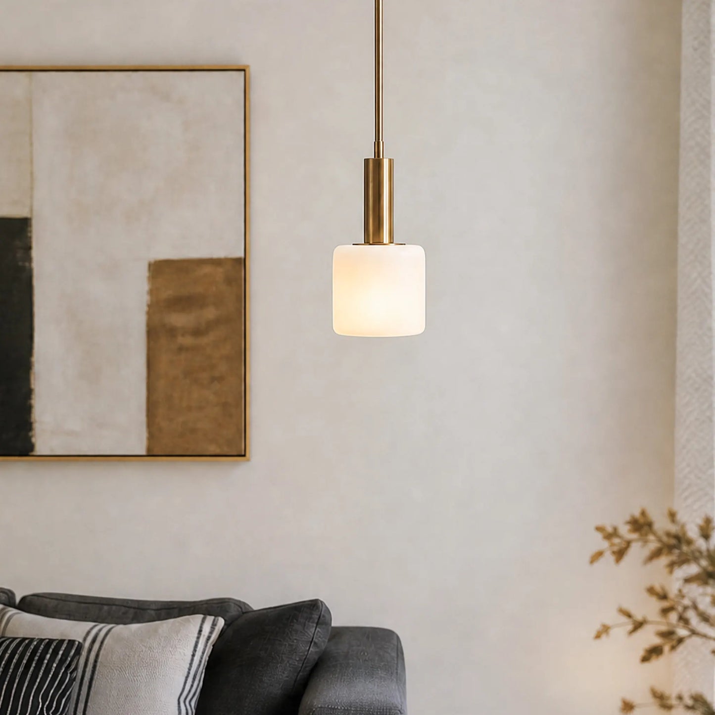 Moderne Witte Porseleinen Hanglamp met Metalen Accent | Scandinavisch Design 14"