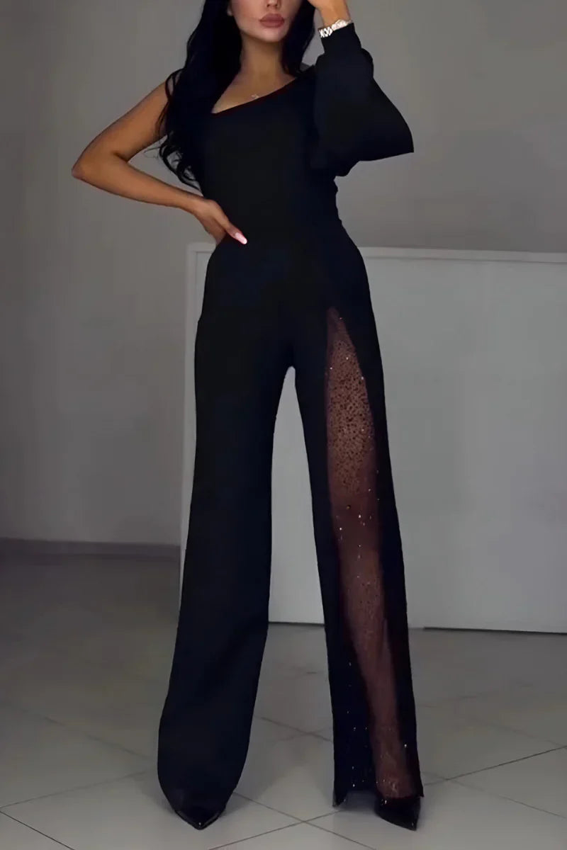 Dames Jumpsuit Elegante Avondkleding Wijd Model Een Schouder - StudioMarella