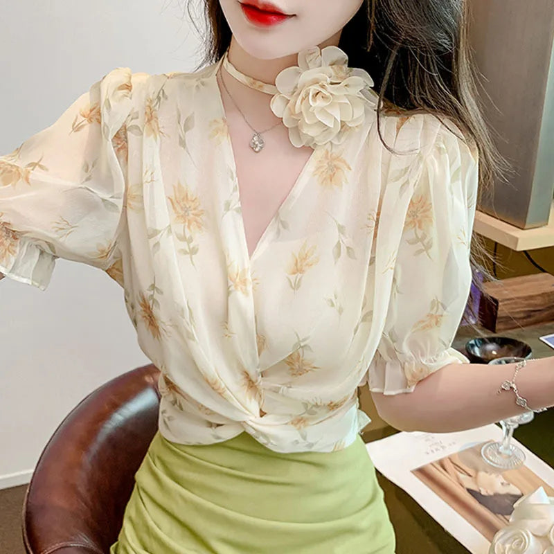Vrouwelijke Bloemen Blouse Zomerse Stijl voor Dames