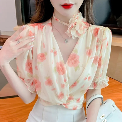 Vrouwelijke Bloemen Blouse Zomerse Stijl voor Dames