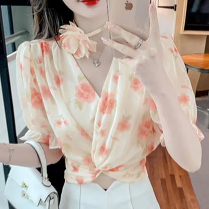 Vrouwelijke Bloemen Blouse Zomerse Stijl voor Dames