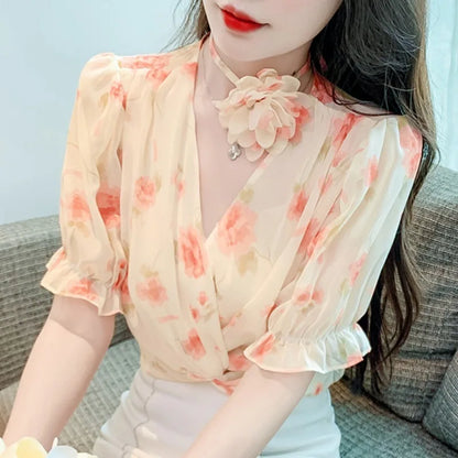 Vrouwelijke Bloemen Blouse Zomerse Stijl voor Dames