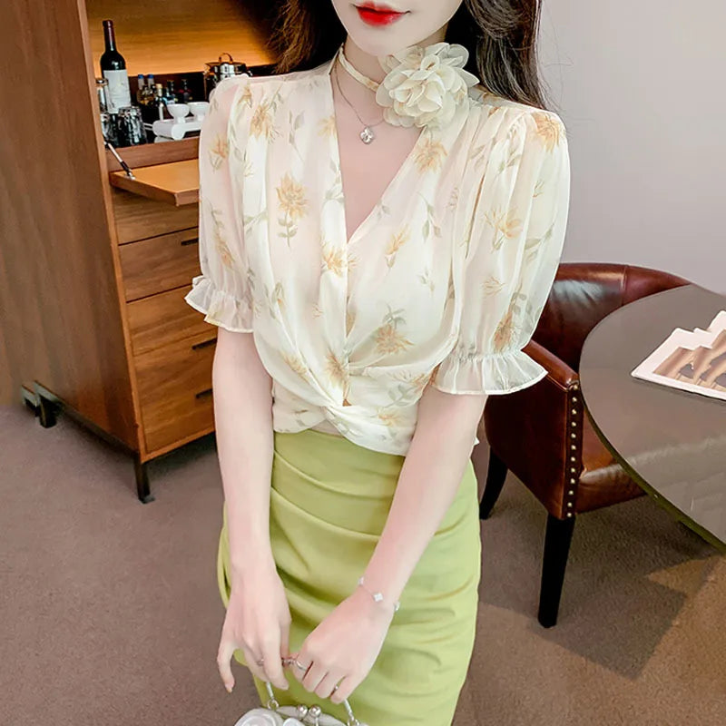 Vrouwelijke Bloemen Blouse Zomerse Stijl voor Dames