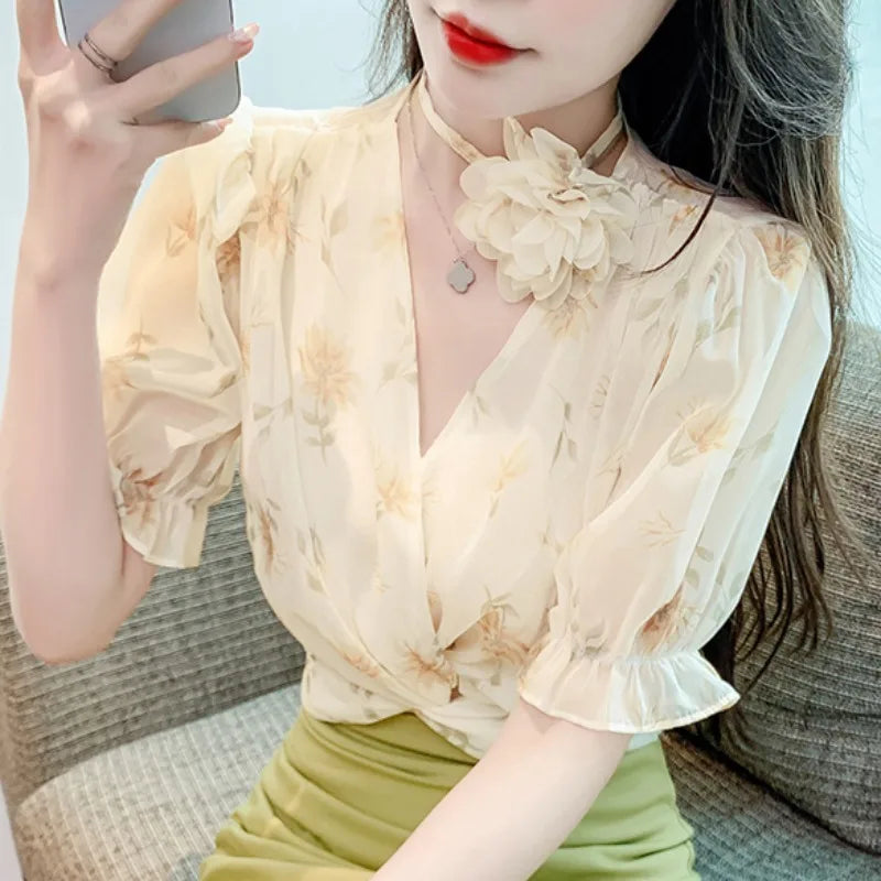 Vrouwelijke Bloemen Blouse Zomerse Stijl voor Dames