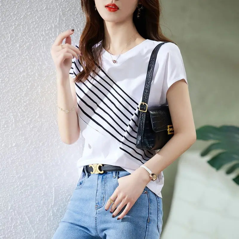 Vrouwelijke Zomerblouse Gedrukt met Gespleten Mouw