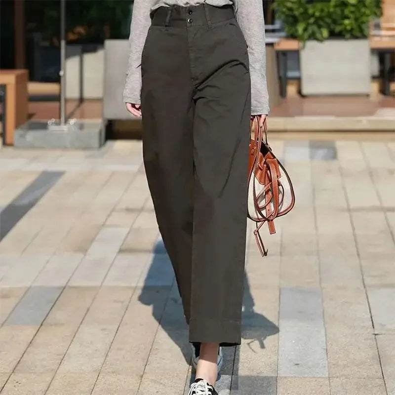 Kakikleurige Klokkenbroek Zomer Mode Losse Fit