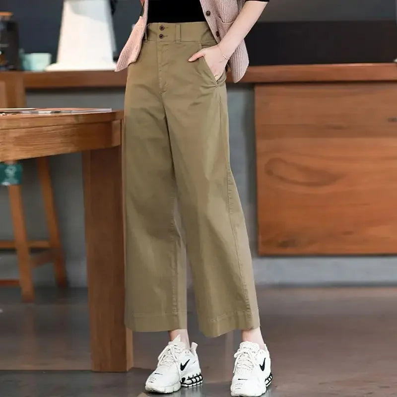 Kakikleurige Klokkenbroek Zomer Mode Losse Fit - StudioMarella