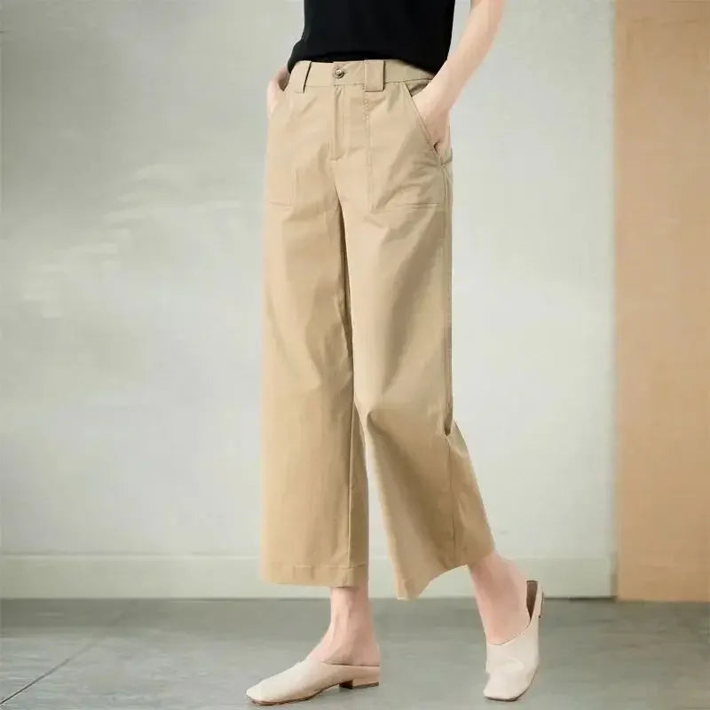Kakikleurige Klokkenbroek Zomer Mode Losse Fit