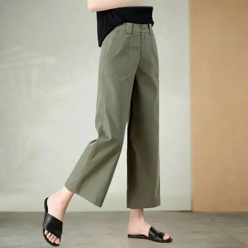Kakikleurige Klokkenbroek Zomer Mode Losse Fit