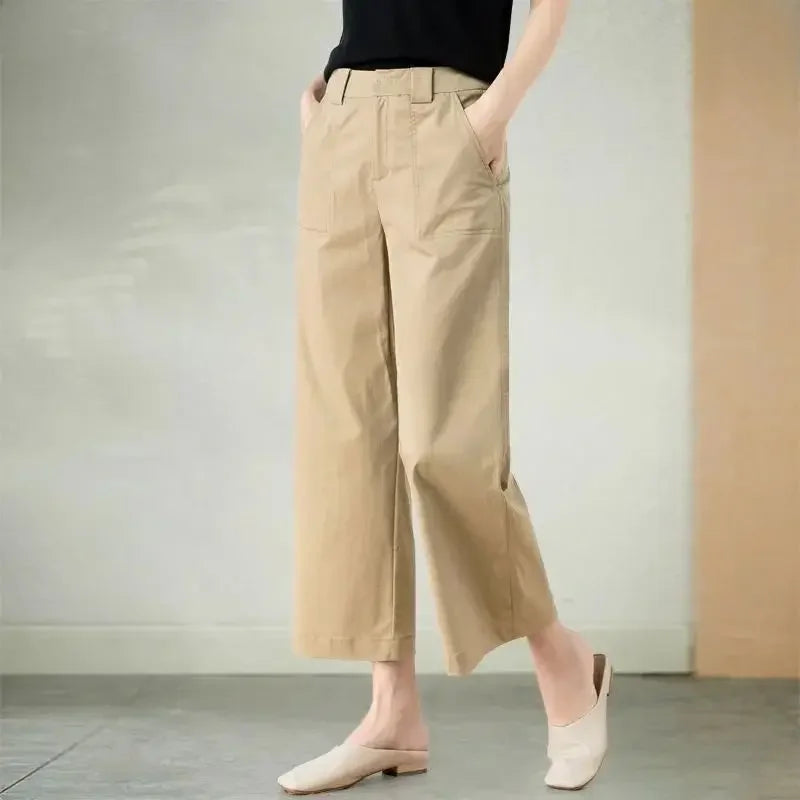 Kakikleurige Klokkenbroek Zomer Mode Losse Fit