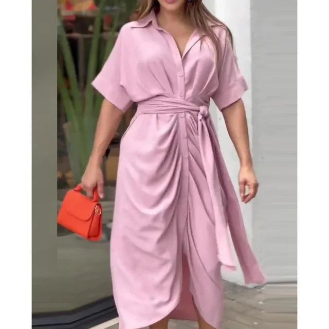 Stijlvolle Jurk met Korte Mouw en Lapel