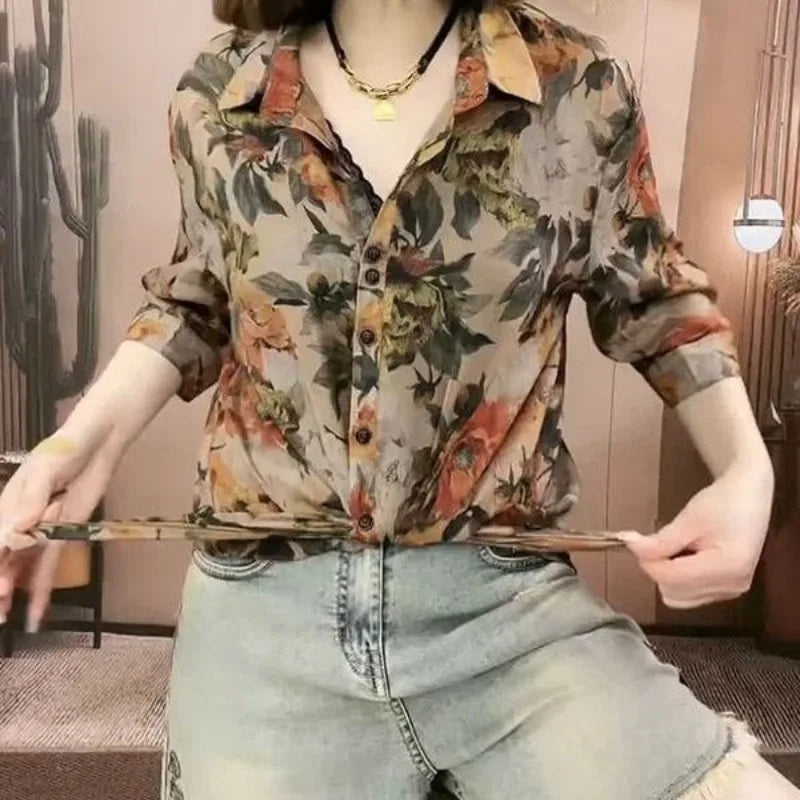 Luxe Blouse van Chiffon met Elegante Pasvorm
