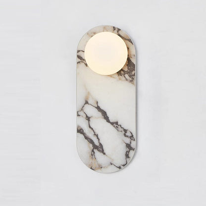 Design Wandlamp van Bulgari Marmer met Opaalglazen Bol – Italiaanse Mid-Century Wandverlichting voor Woonkamer, Hal en Slaapkamer