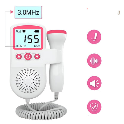 Baby Hartslagmeter voor Zwangerschap – Foetale Doppler Monitor met LCD Scherm en Ingebouwde Luidspreker voor Thuisgebruik
