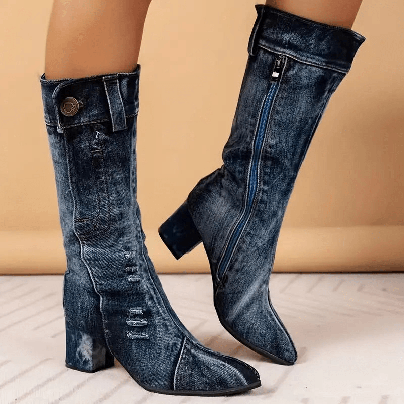 Dames Cowboy Laarzen Blauw Halfhoog Leer - StudioMarella