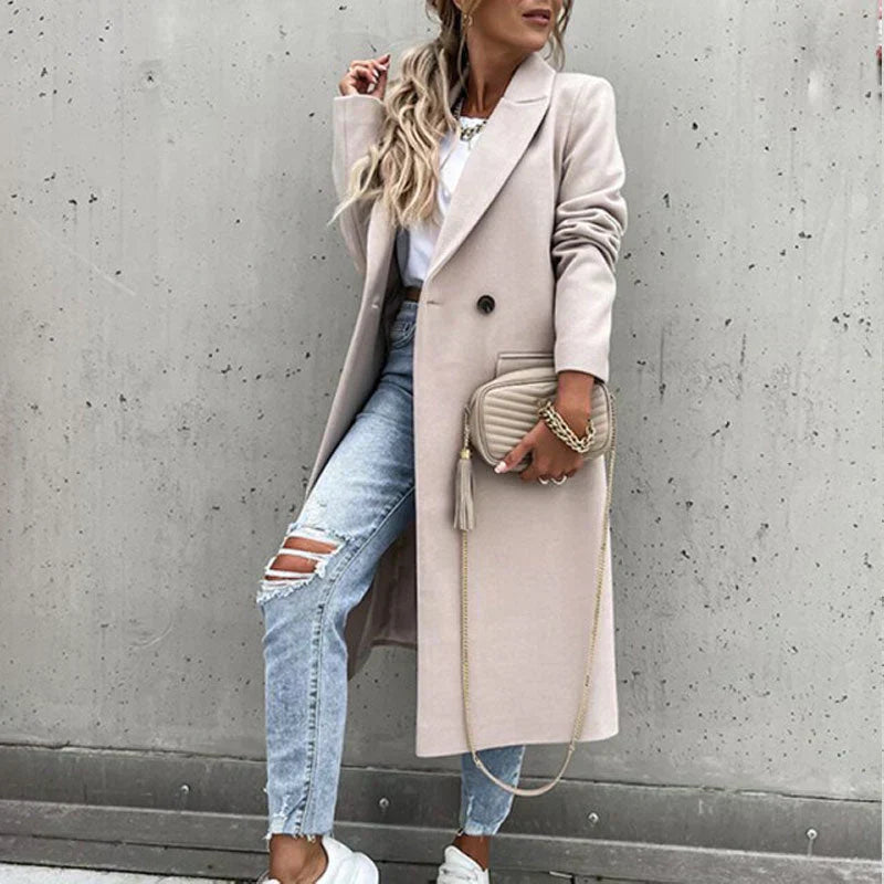 Dames Jas Lange Klassieke Stijl met Knopen
