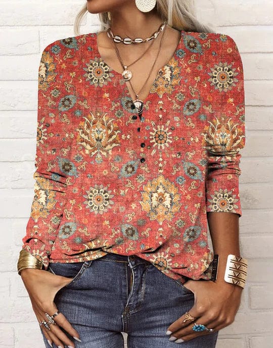 Vrouwelijke Bloemen Blouse Lange Mouw