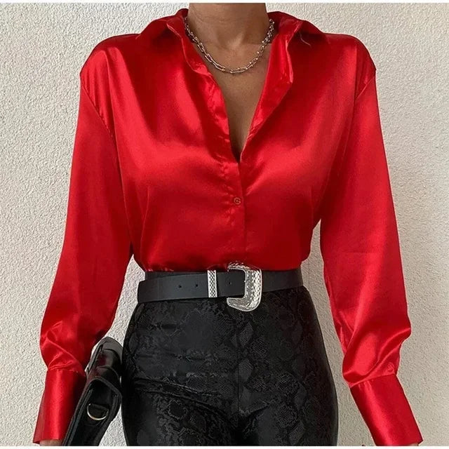 Luxe Zijden Bloes Elegante Vrouwelijke Blouse