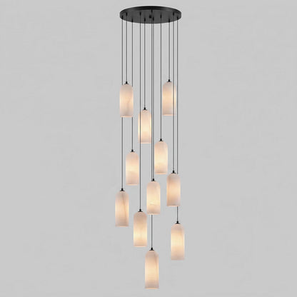 Alabasten Hanglamp met Gevlochten Snoer – Natuursteen Verlichting van Enkel Lichtpunt tot 21-Lichts Cluster – Mid-Century Modern Stijl Eetkamer Hanglamp met E12/E14 Fitting
