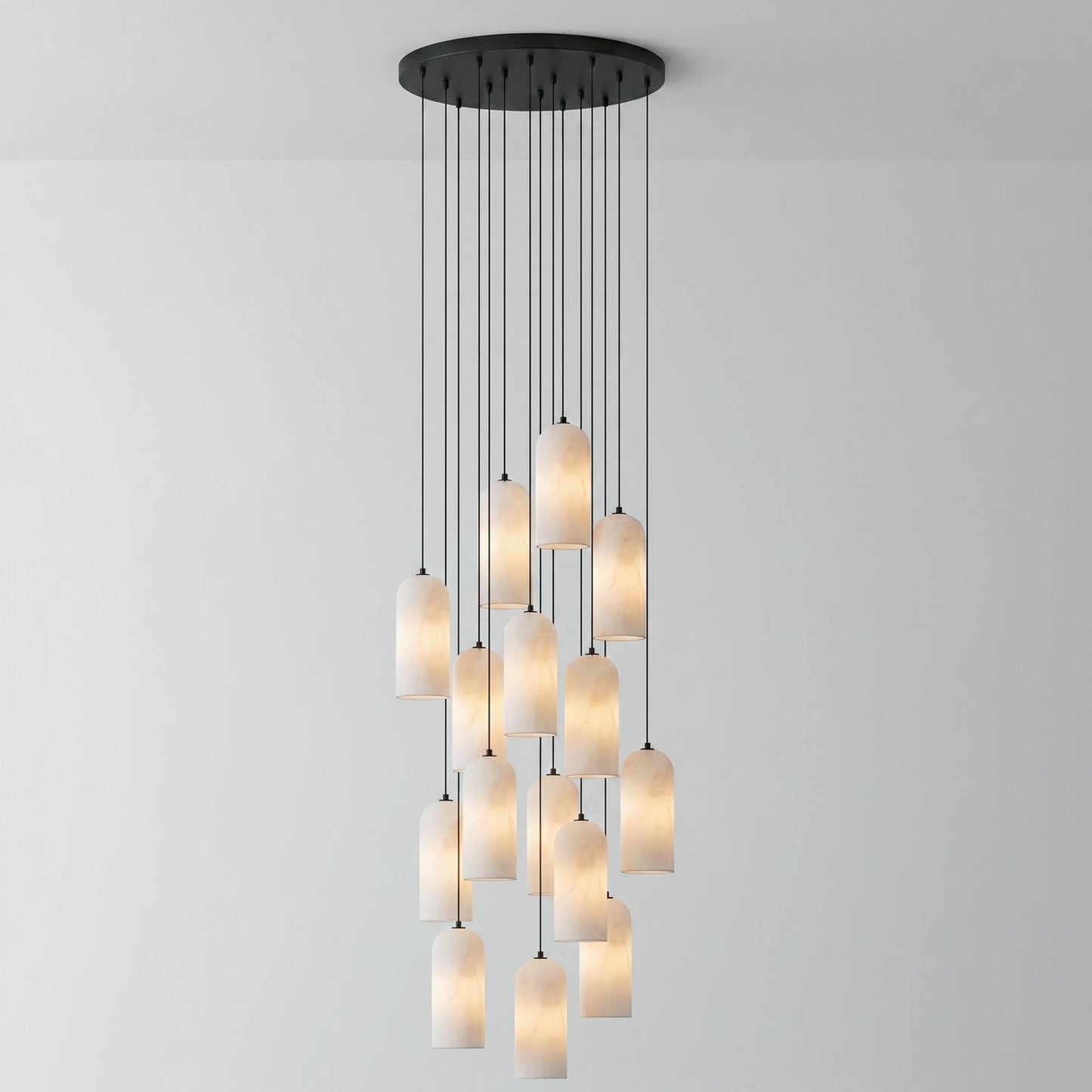 Alabasten Hanglamp met Gevlochten Snoer – Natuursteen Verlichting van Enkel Lichtpunt tot 21-Lichts Cluster – Mid-Century Modern Stijl Eetkamer Hanglamp met E12/E14 Fitting