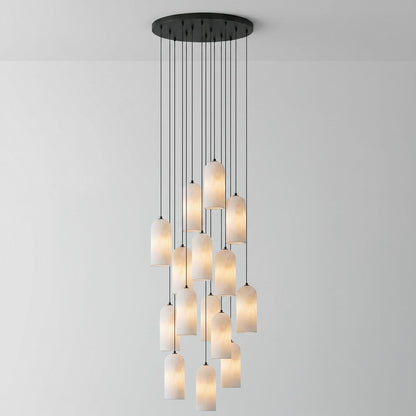 Alabasten Hanglamp met Gevlochten Snoer – Natuursteen Verlichting van Enkel Lichtpunt tot 21-Lichts Cluster – Mid-Century Modern Stijl Eetkamer Hanglamp met E12/E14 Fitting