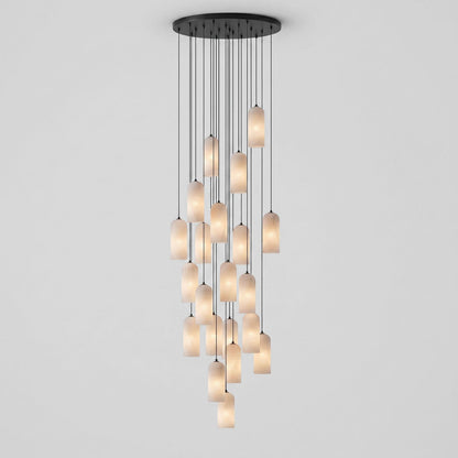 Alabasten Hanglamp met Gevlochten Snoer – Natuursteen Verlichting van Enkel Lichtpunt tot 21-Lichts Cluster – Mid-Century Modern Stijl Eetkamer Hanglamp met E12/E14 Fitting