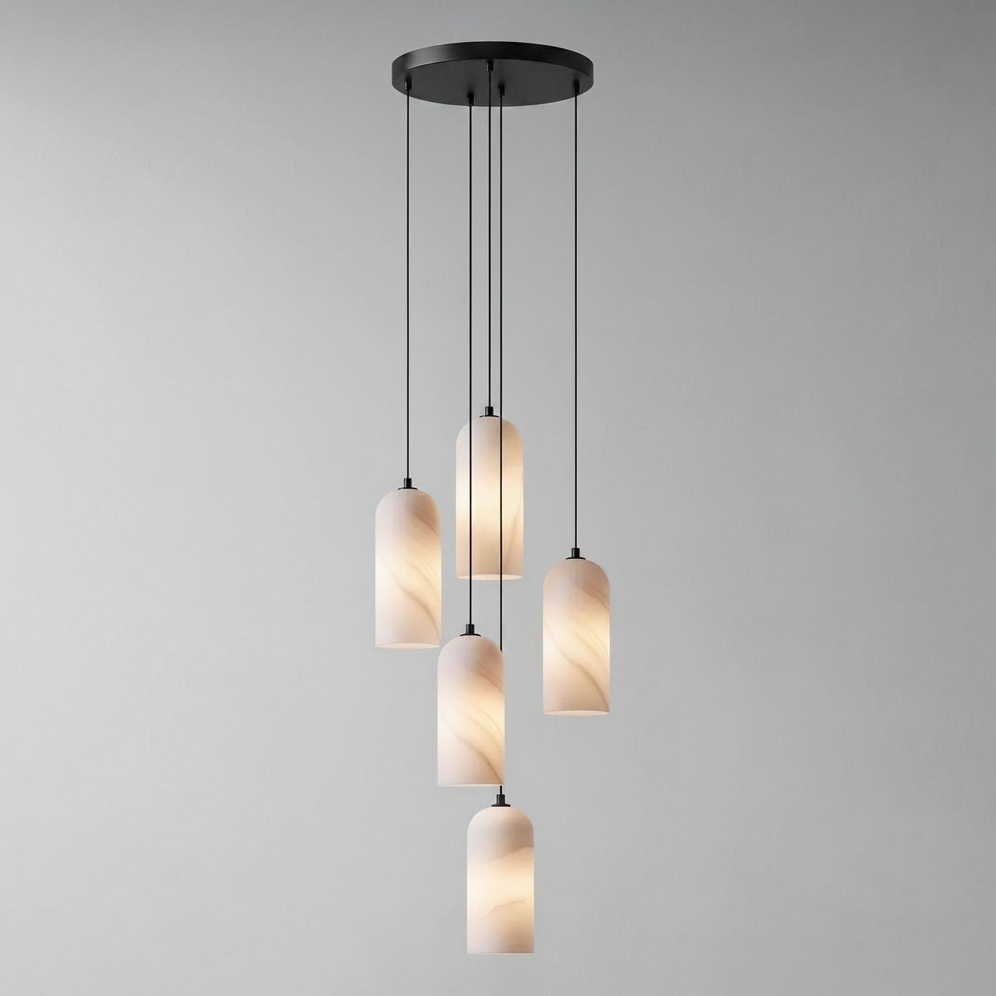 Alabasten Hanglamp met Gevlochten Snoer – Natuursteen Verlichting van Enkel Lichtpunt tot 21-Lichts Cluster – Mid-Century Modern Stijl Eetkamer Hanglamp met E12/E14 Fitting