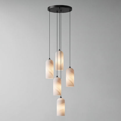 Alabasten Hanglamp met Gevlochten Snoer – Natuursteen Verlichting van Enkel Lichtpunt tot 21-Lichts Cluster – Mid-Century Modern Stijl Eetkamer Hanglamp met E12/E14 Fitting