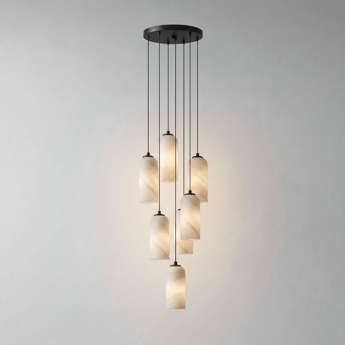 Alabasten Hanglamp met Gevlochten Snoer – Natuursteen Verlichting van Enkel Lichtpunt tot 21-Lichts Cluster – Mid-Century Modern Stijl Eetkamer Hanglamp met E12/E14 Fitting