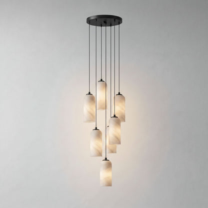 Alabasten Hanglamp met Gevlochten Snoer – Natuursteen Verlichting van Enkel Lichtpunt tot 21-Lichts Cluster – Mid-Century Modern Stijl Eetkamer Hanglamp met E12/E14 Fitting
