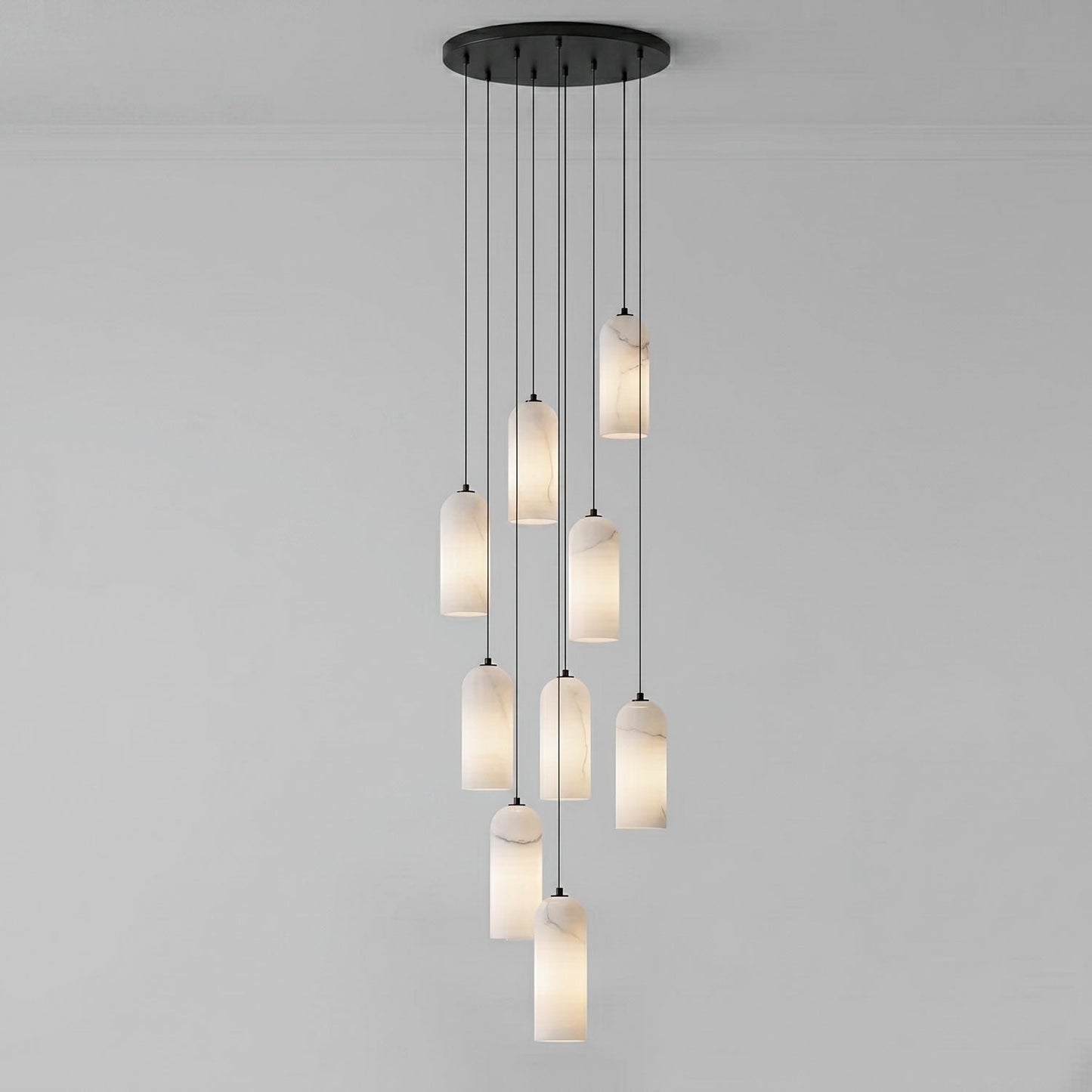 Alabasten Hanglamp met Gevlochten Snoer – Natuursteen Verlichting van Enkel Lichtpunt tot 21-Lichts Cluster – Mid-Century Modern Stijl Eetkamer Hanglamp met E12/E14 Fitting